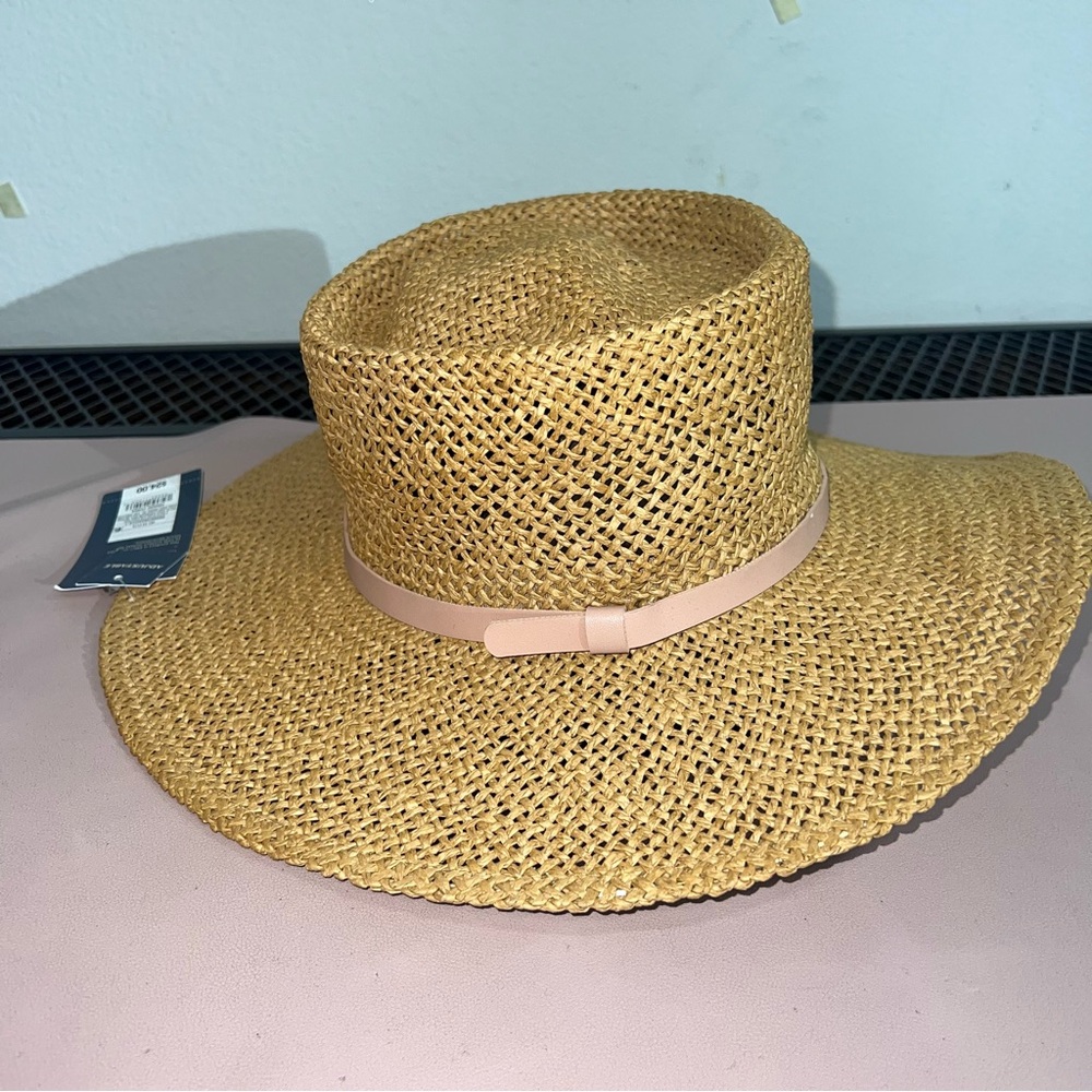 Universal Thread Straw Panama Hat Tan Wide Brim Summer Sun Hat Paper Braid Boho - Picture 3 of 10